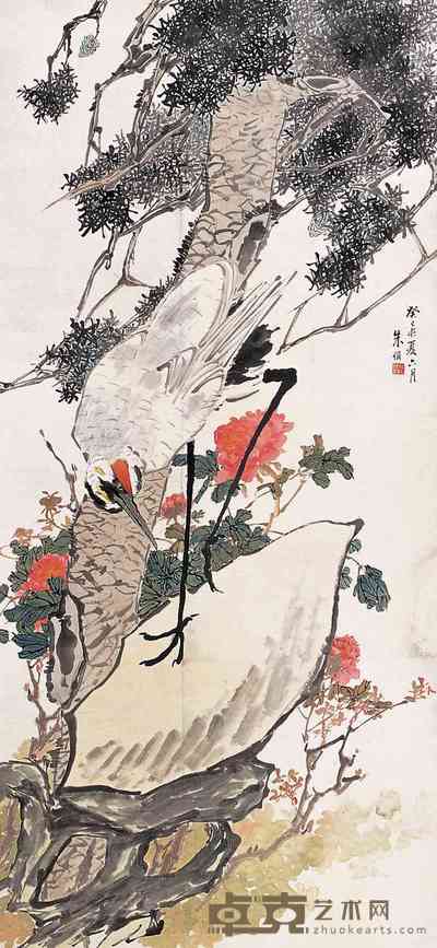 朱梦庐 松鹤图 立轴 150×70cm
